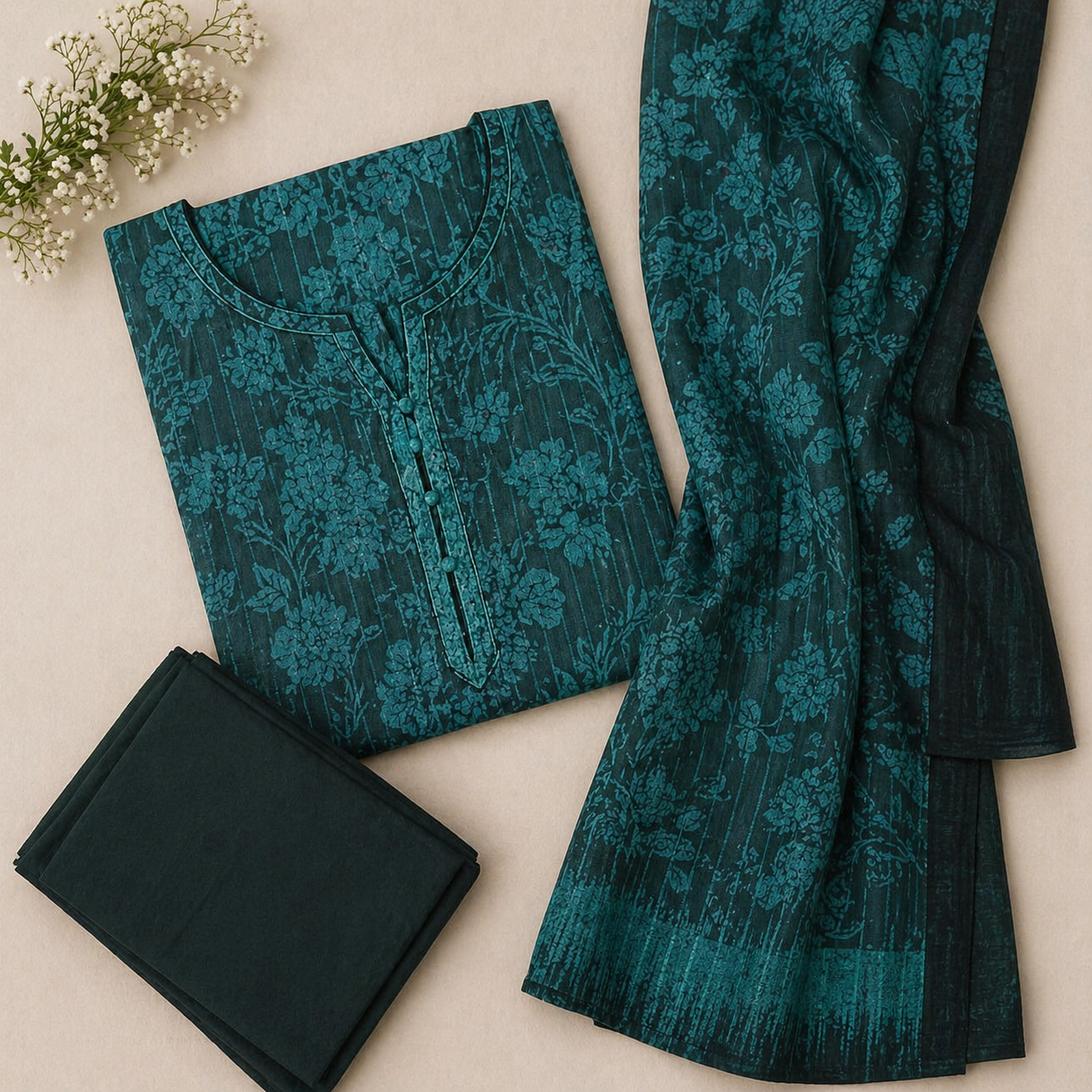 Nayab Embroidered Lawn Unstitched 3 Piece Suit – Teal Green