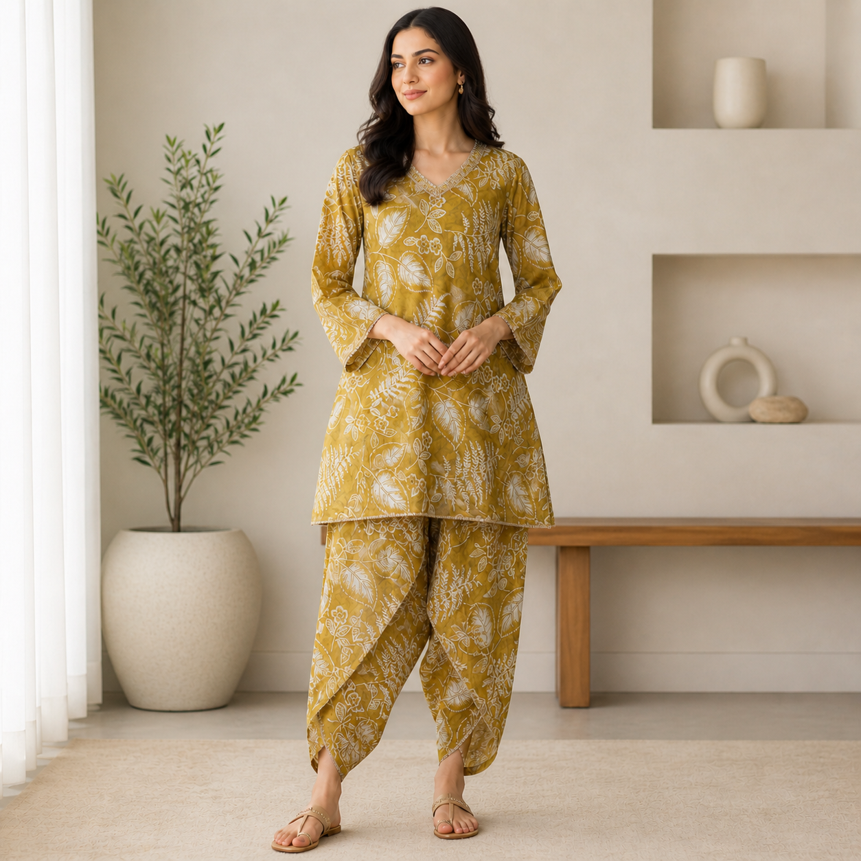 Mustard Botanical Printed Unstitched 2 Piece Suit