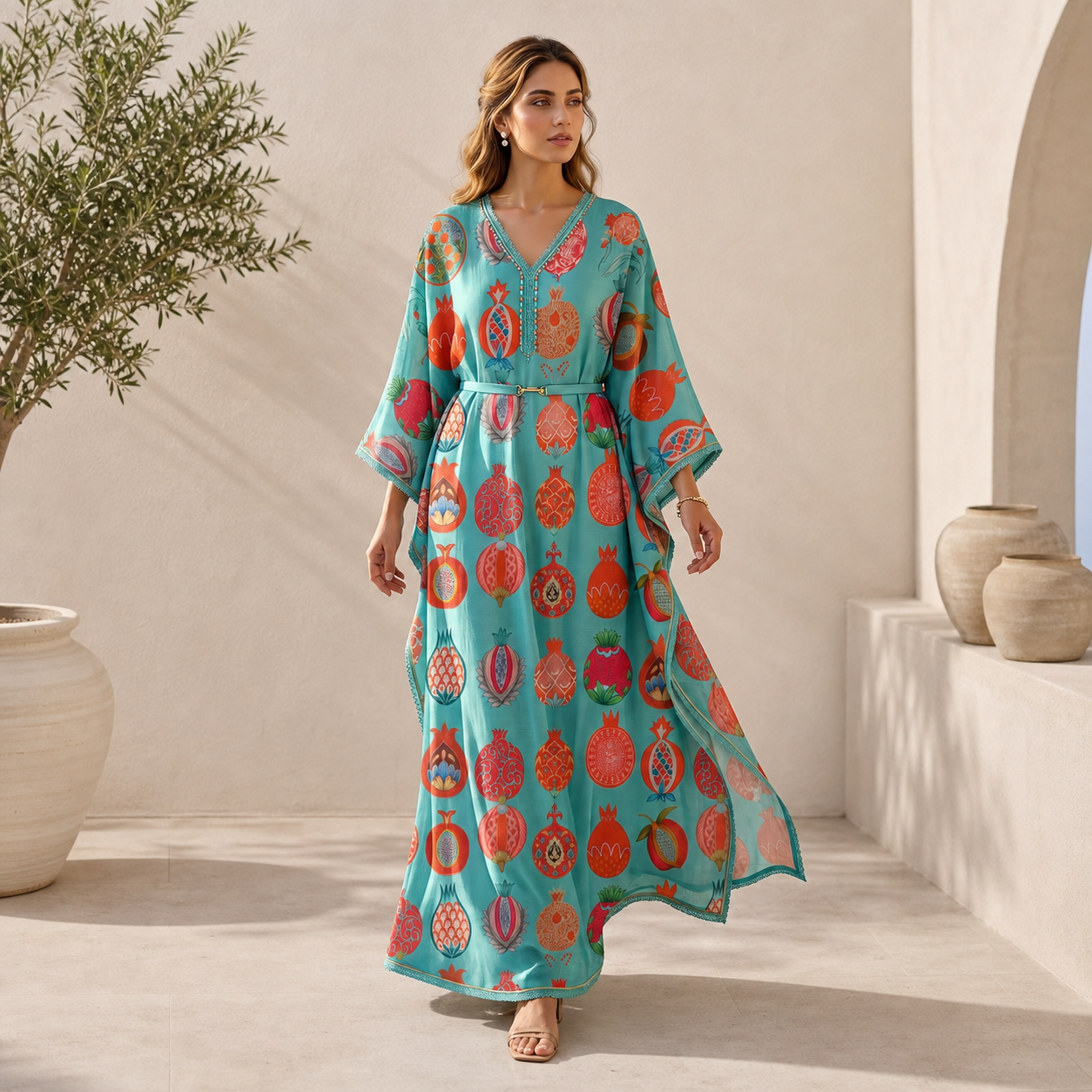 Aqua Blue Pomegranate Printed Unstitched 2 Piece Dress