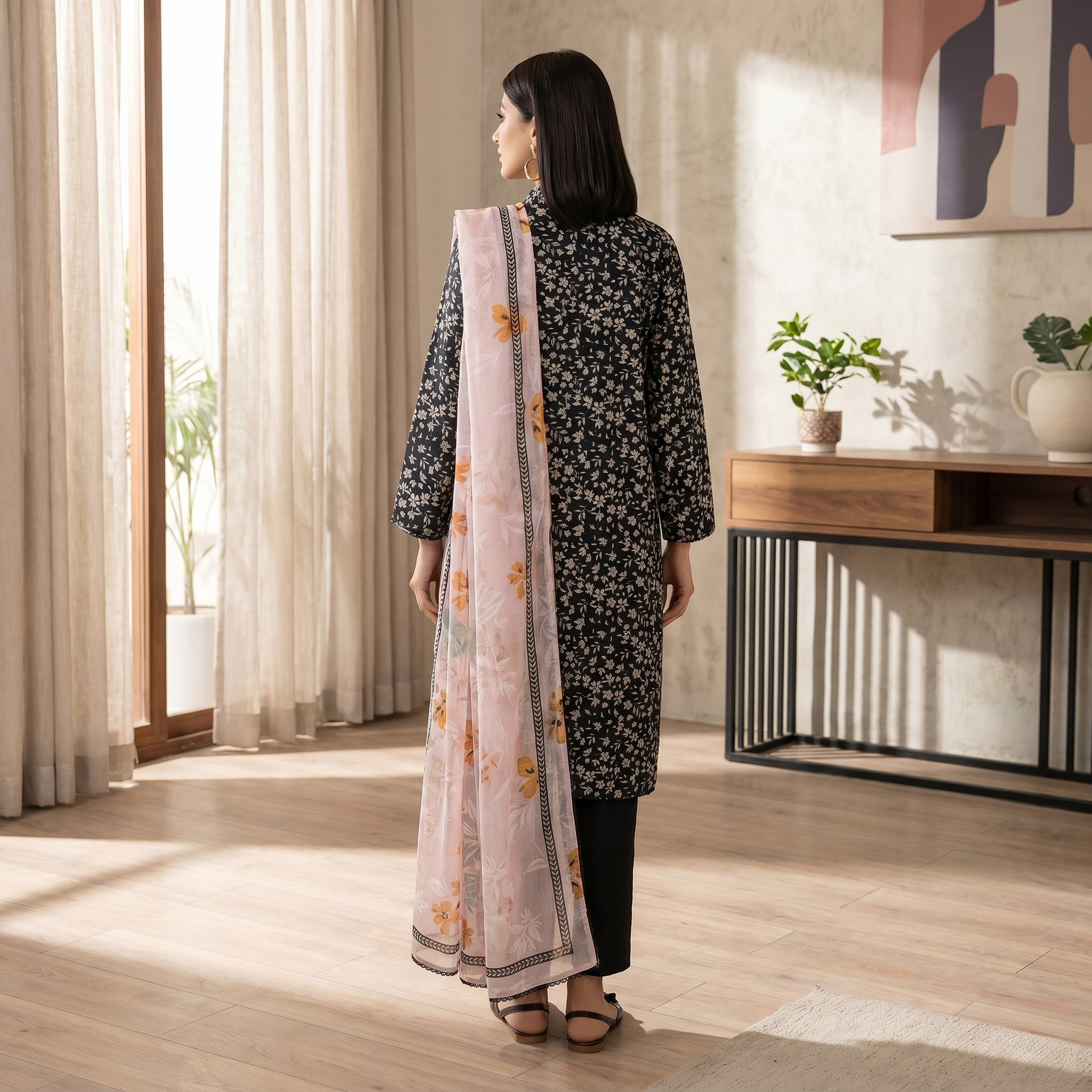 Regalia Salina Printed Lawn Unstitched 3 Piece Suit – Black Floral
