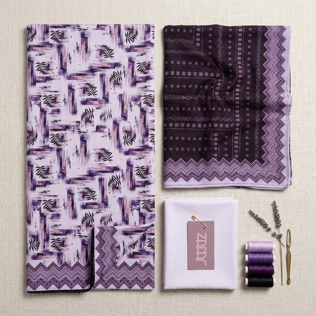 Almeerah Printed Lawn Unstitched 3 Piece Suit – Purple