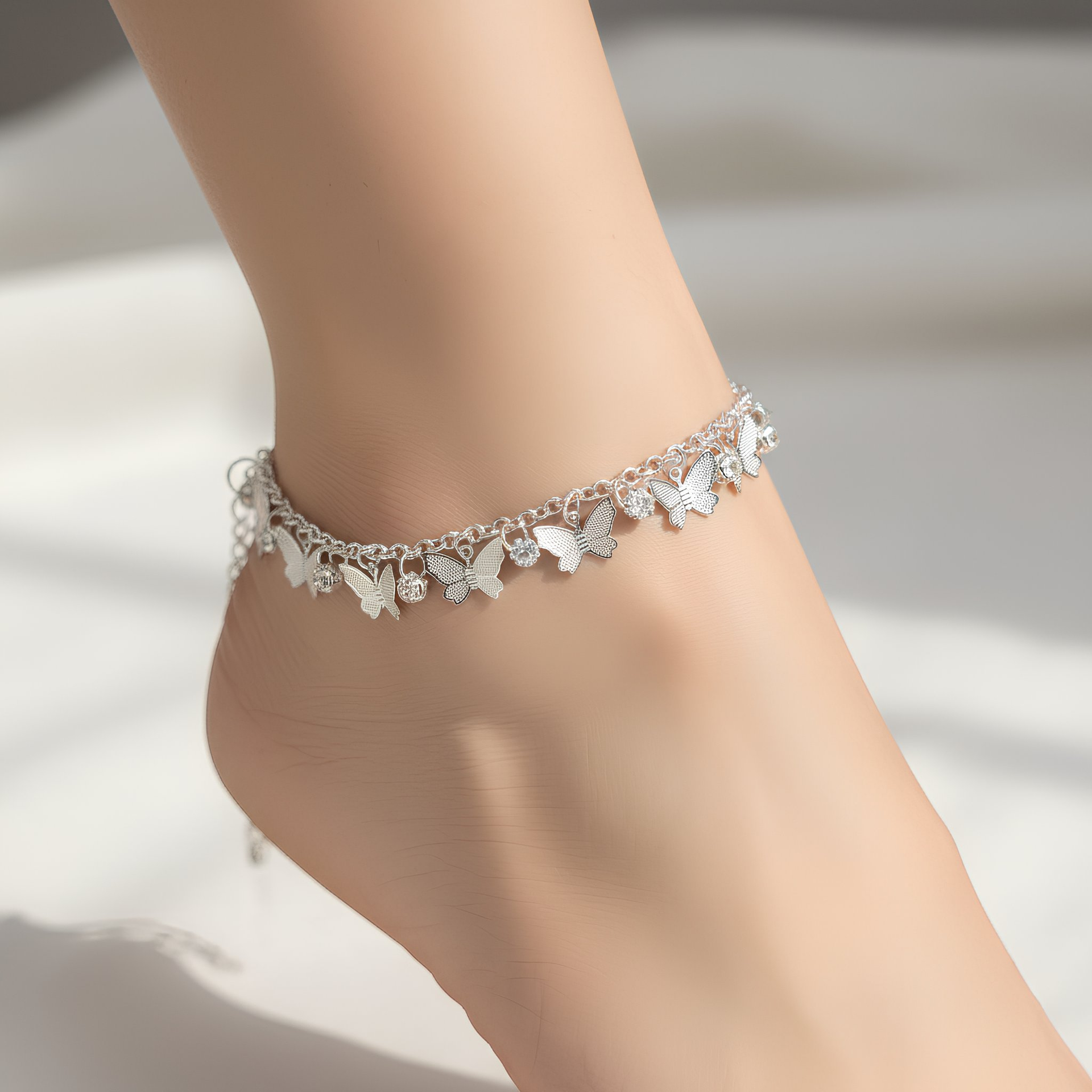 Elegant Artificial Silver Butterfly Anklet for Women