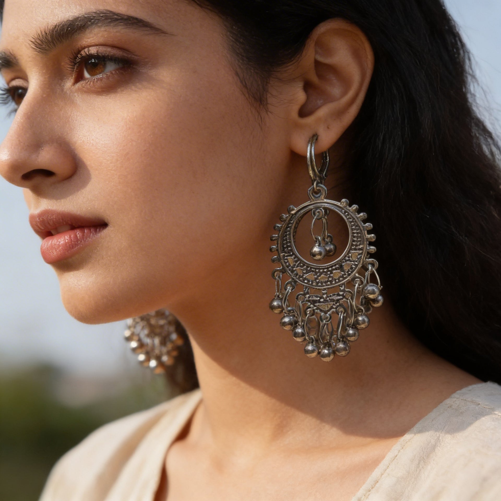 Royal Oxidized Tribal Hoop Earrings