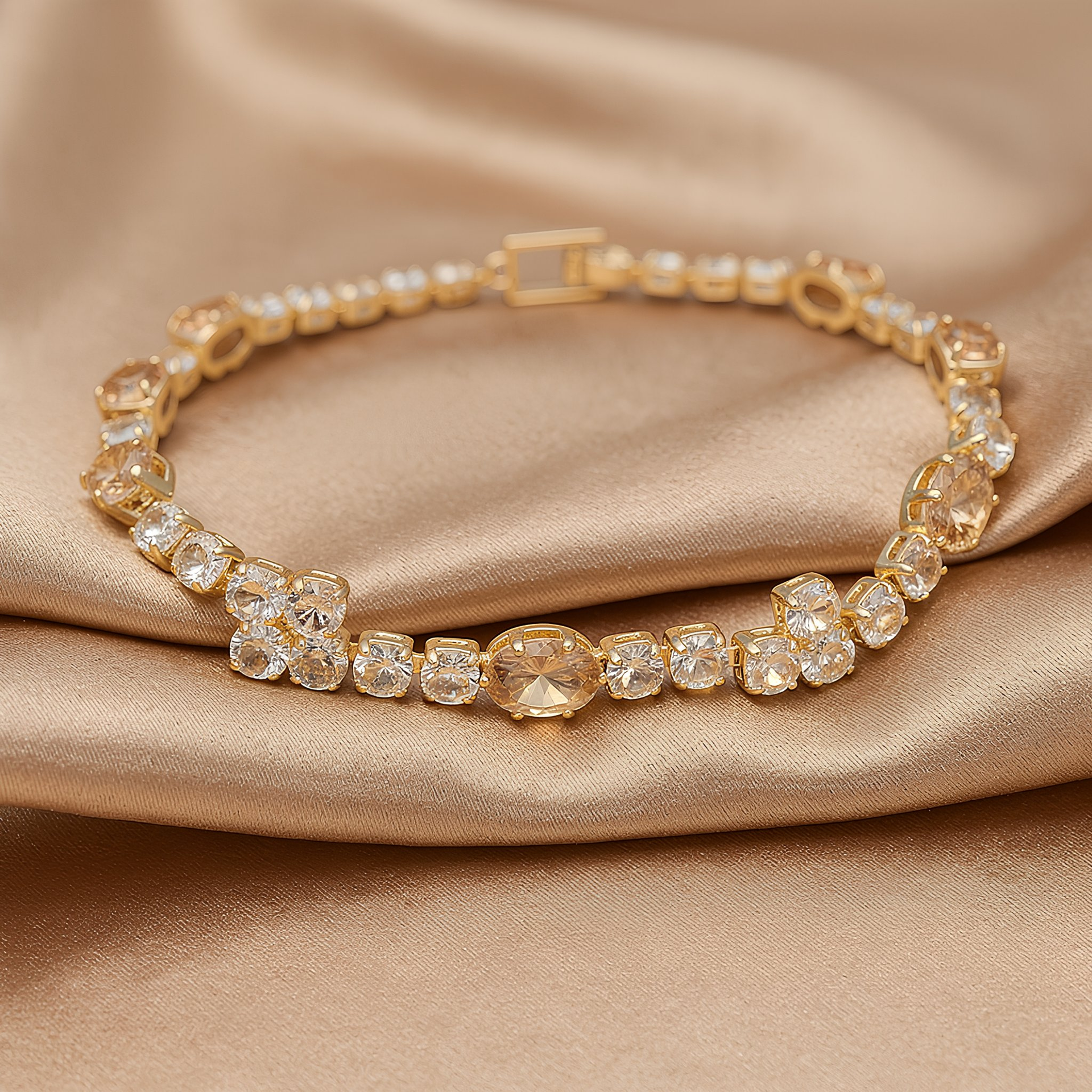 Golden Elegance Crystal Tennis Bracelet for Women