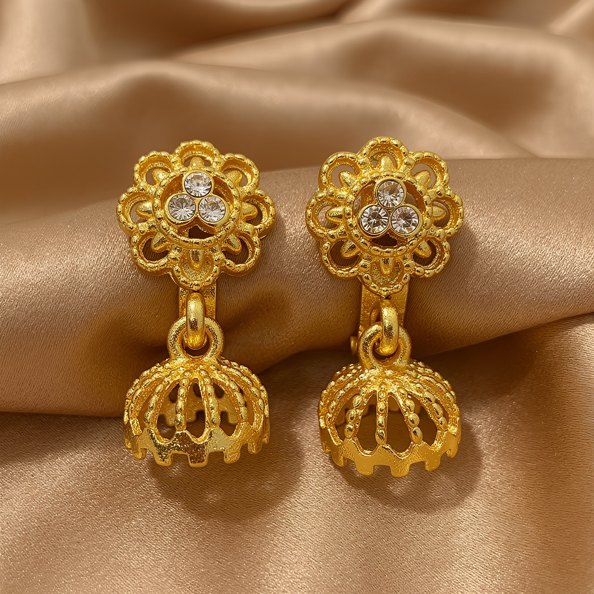 Elegant Gold Floral Jhumka Drop Earrings