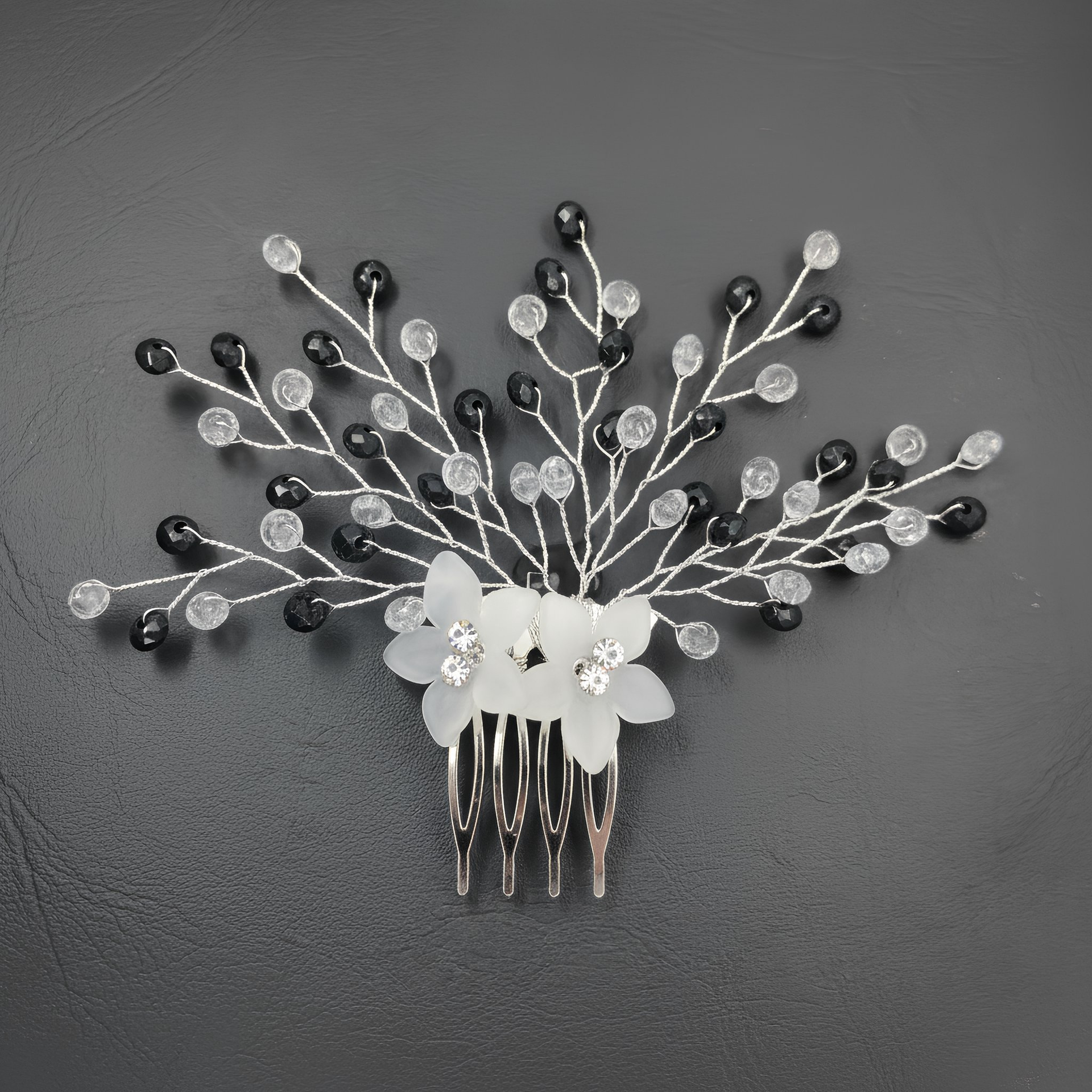 Elegant Floral Crystal Bridal Hair Comb black