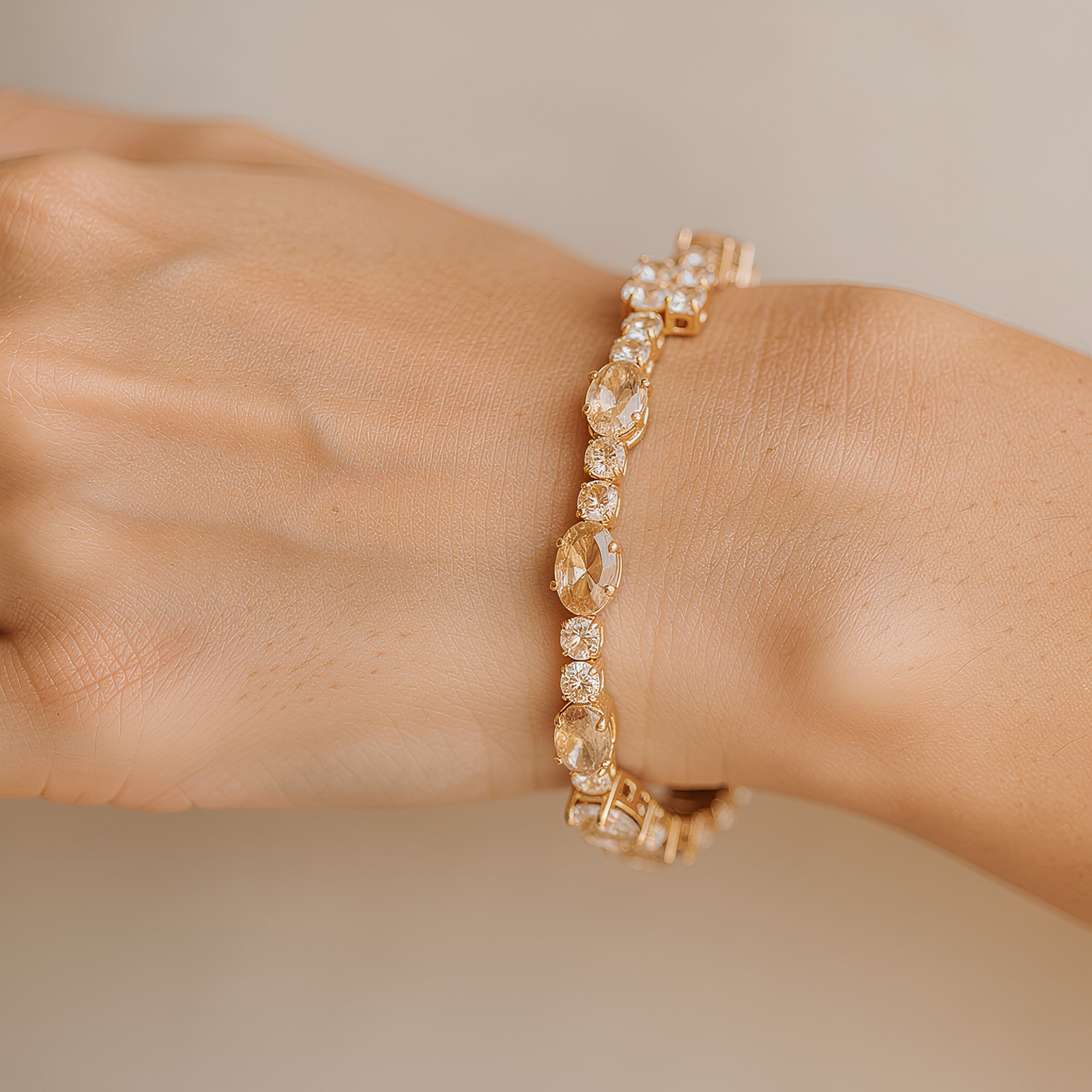 Golden Elegance Crystal Tennis Bracelet for Women